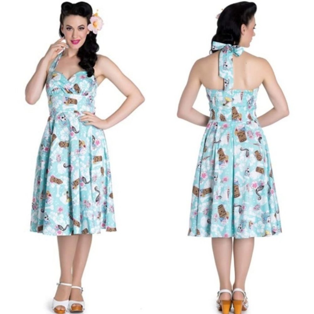 Hell Bunny Suki Dress Tiki Retro Fit N Flare M